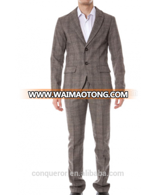 Italy Men's brown plaid business suit Hot! 20150253